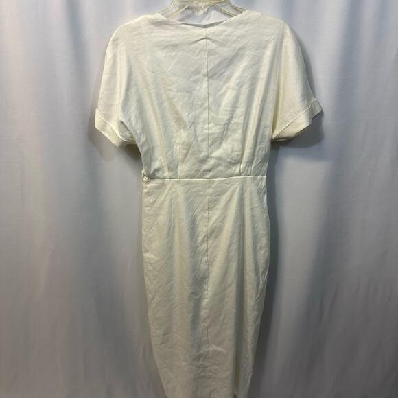 Gianni Bini White Linen Blend V-Neck Midi Dress Cap Sleeve Summer Small - Picture 6 of 7
